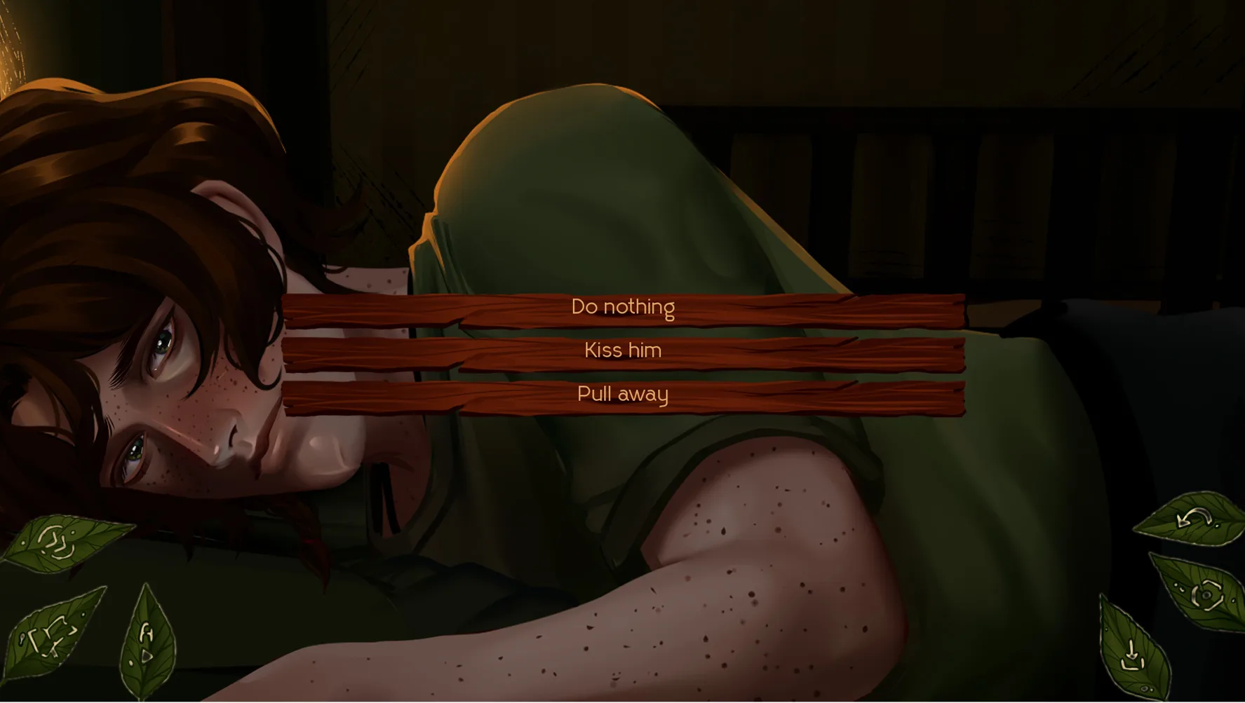 A dark choice screen from The False Sun with three dialogue options
