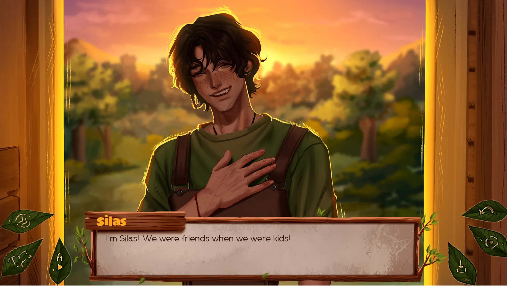 Silas greets the player in golden farm light in The False Sun